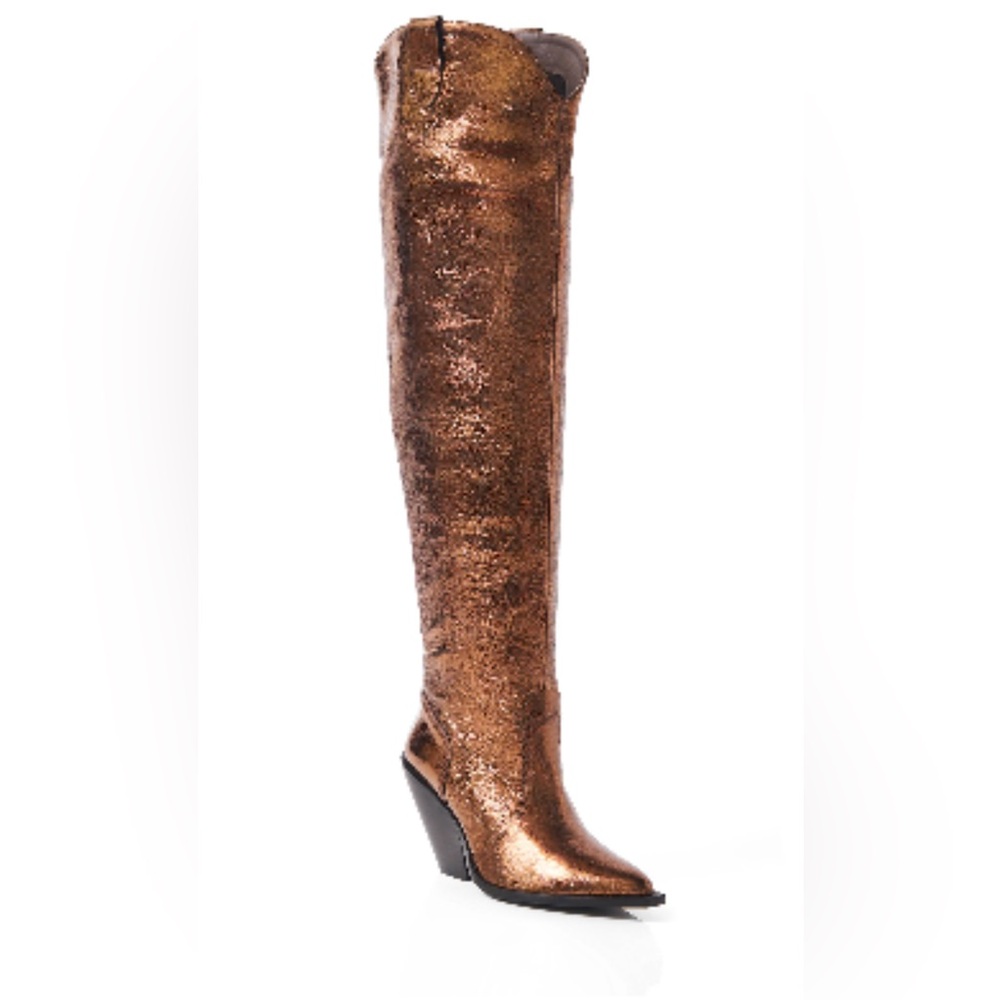 Free People “Triple Crown” Over-the-knee Leather Boots – Bronze Metallic – 6M